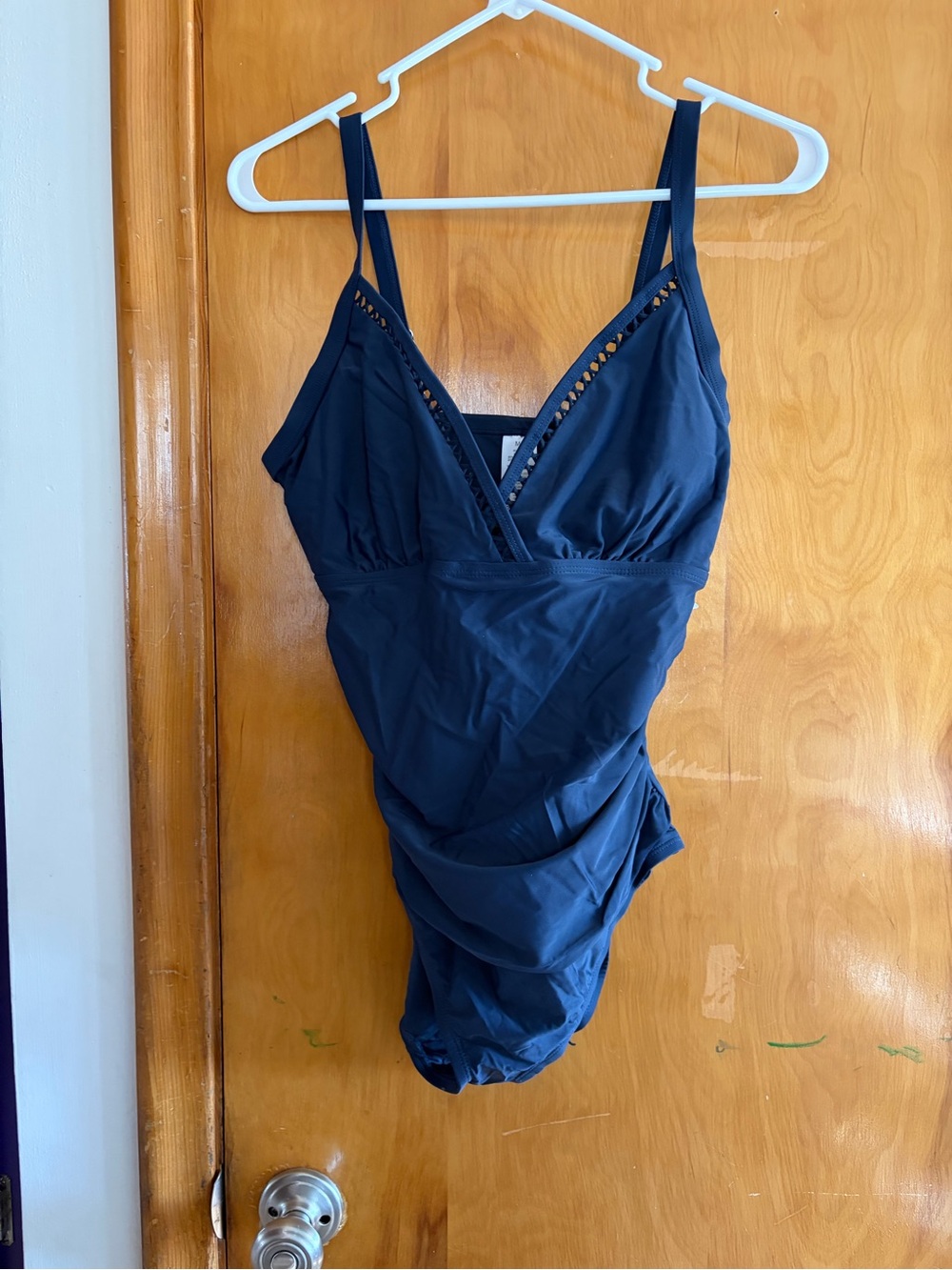 Navy One-Piece Swimsuit with Eyelet Trim